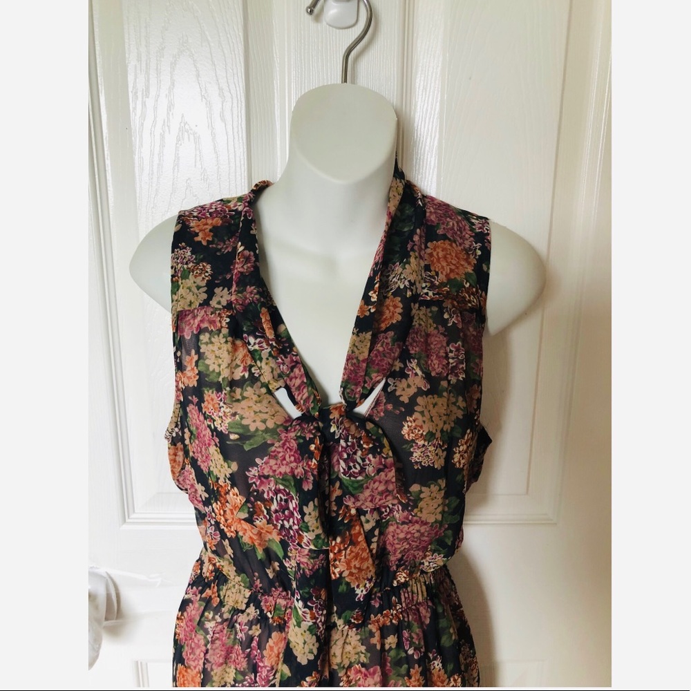 Lush by Nordstroms Sleeveless Peplum Dress Summer Purple Tan Floral Dress Large - Picture 3 of 6